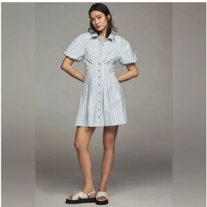 Anthropologie Blue Striped Mini Shirt Dress